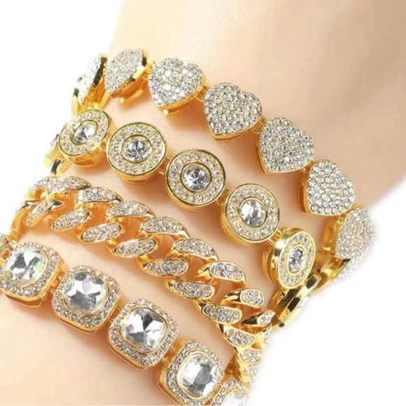 Gold Crystal-Accent Women’s Bracelet 4 piece Set 7inch - Picture 4 of 4